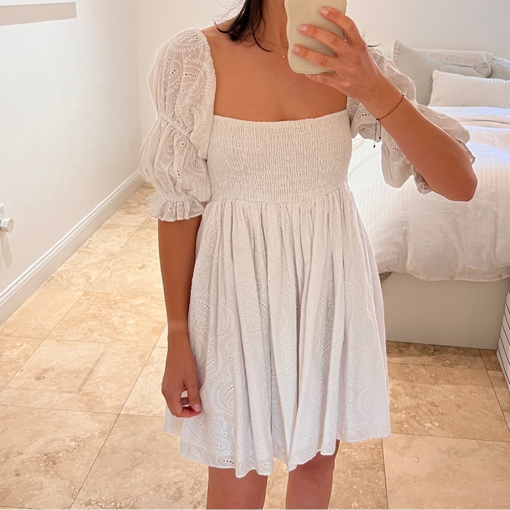 Misa Los Angeles White Smocked Dress